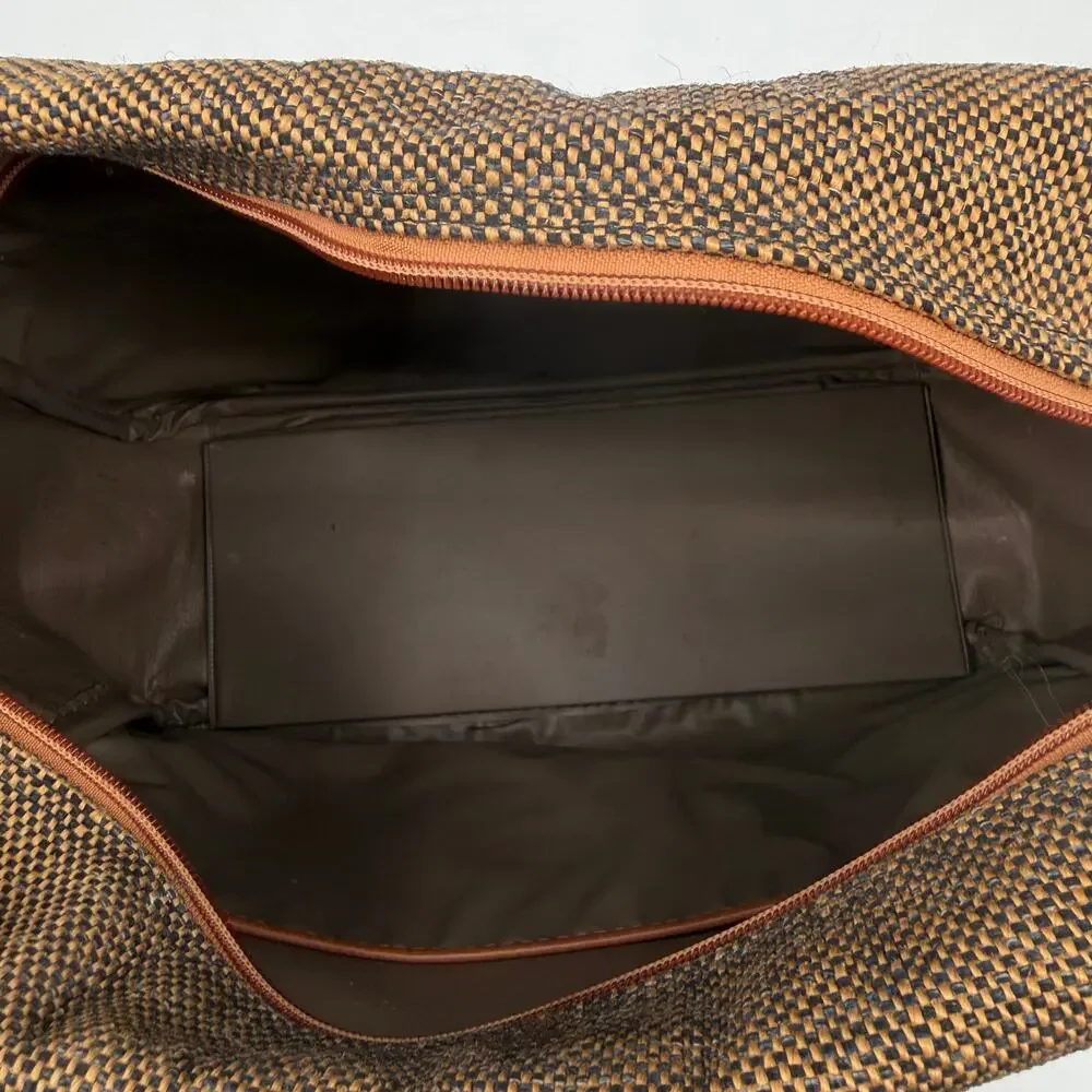 Vtg 70s Samsonite Tweed Woven Brown Carry On Travel Luggage Shoulder Strap Bag
